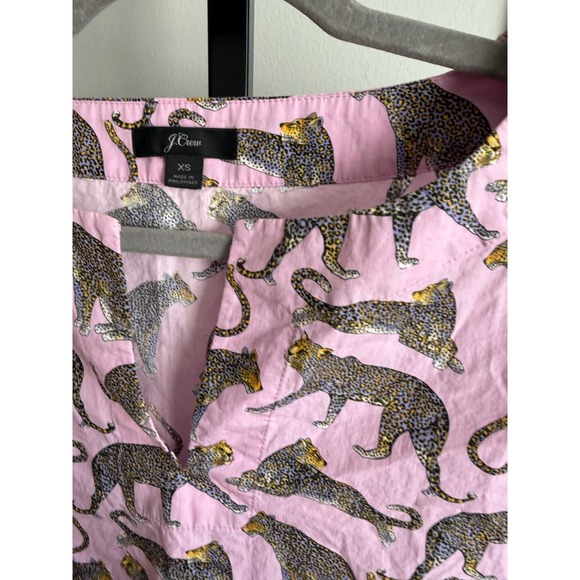 J.Crew Pink Leopard Print Cotton Popover Top Short Puff Sleeve XS - Picture 2 of 7